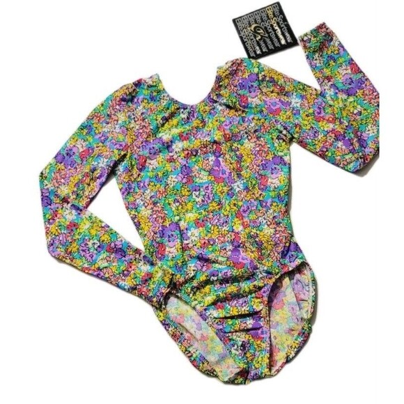 GK Elite AXS Field of Flowers LS Leotard Bodysuit VTG Stretch Floral NWT Size XS - Picture 1 of 15
